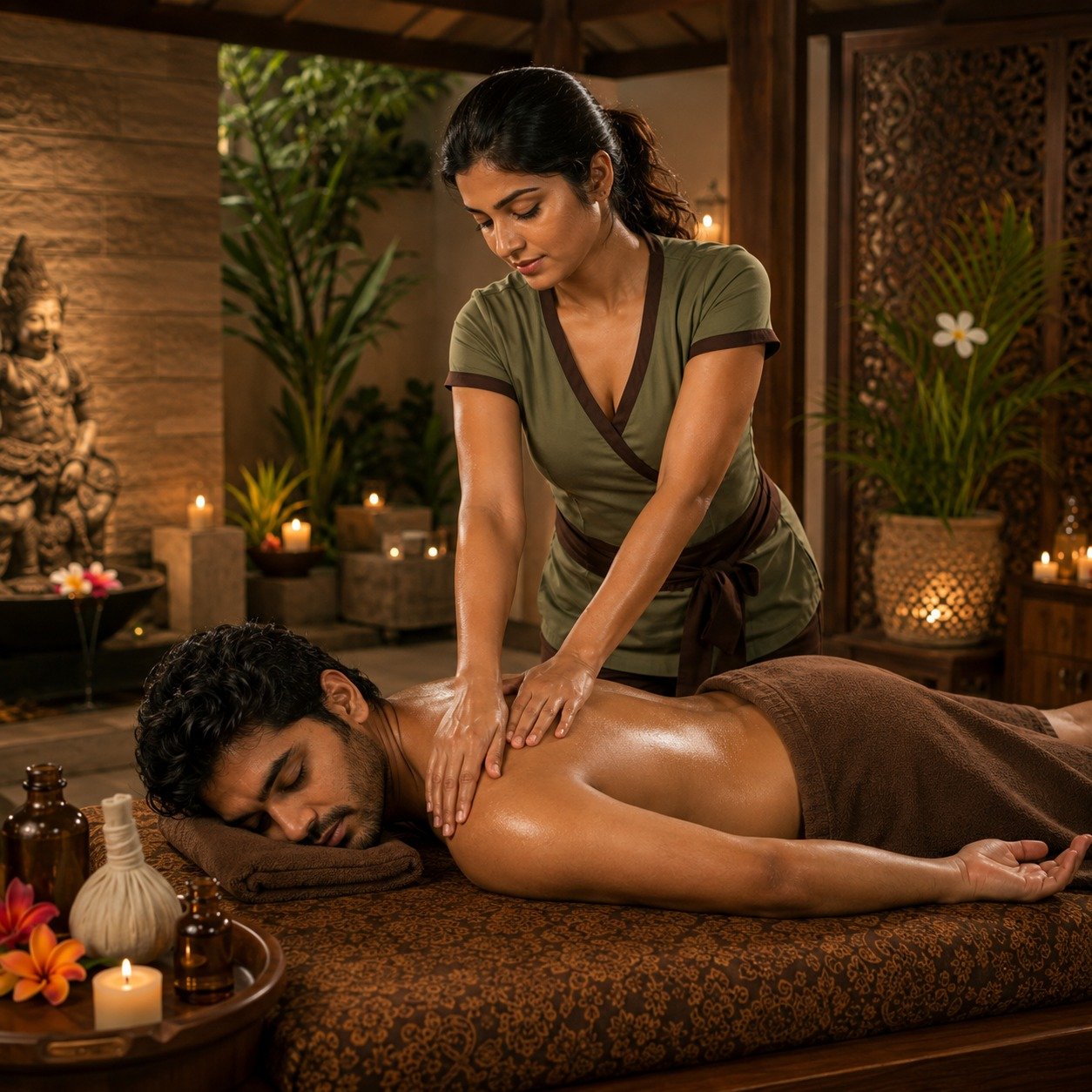 Traditional Balinese massage technique performed at S K Spa Kondapur