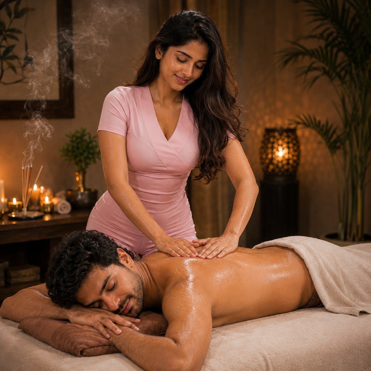 Therapist performing a Swedish full-body massage at S K Spa Kondapur